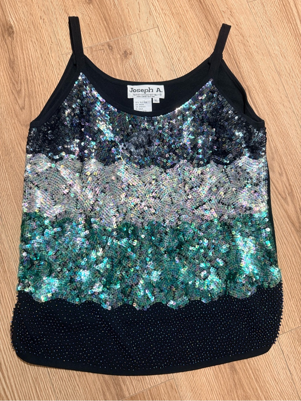 Vintage Joseph A Y2K Silk Sequin Cami Top XL